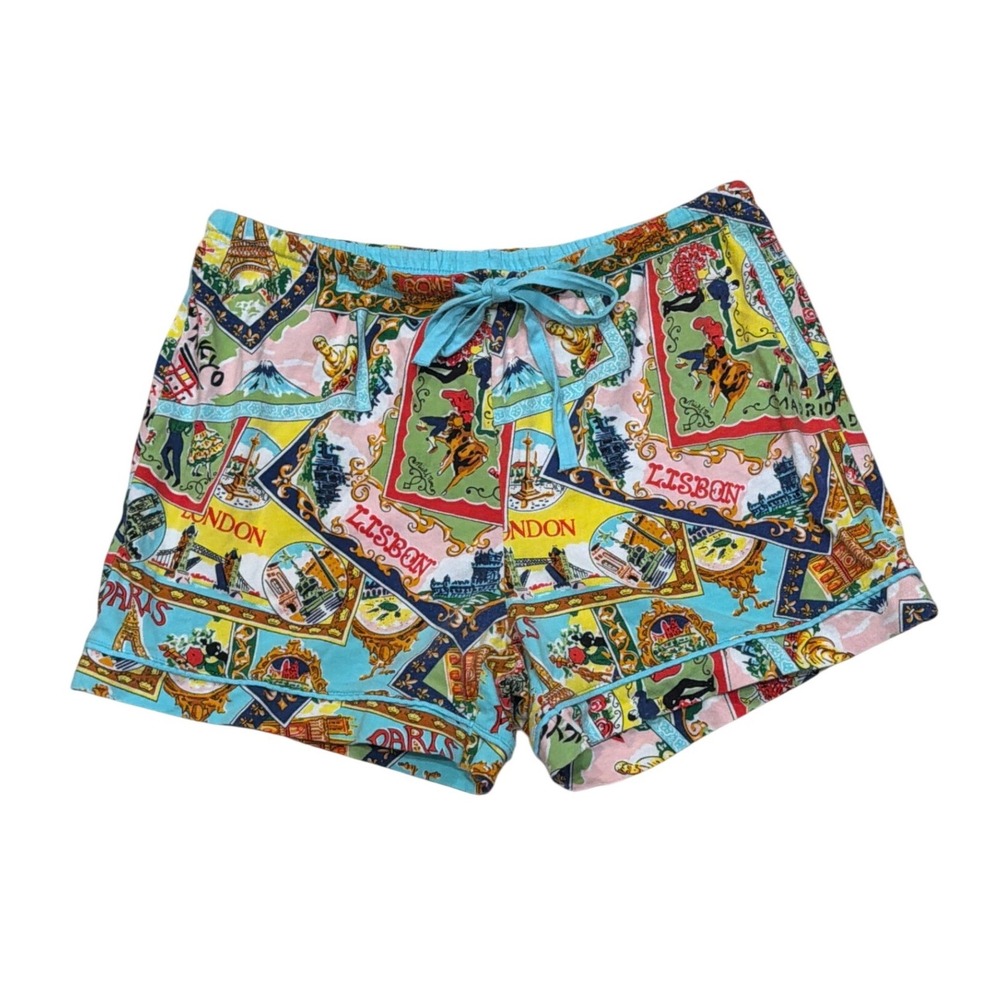Nick & Nora Womens Travel Postcard Print‎ Sleep Shorts Blue Multi Size S